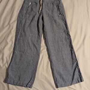 Athleta Pants Womens 6p Blue‎ Cabo Linen Wide Leg Drawstring Zip Pockets Lounge